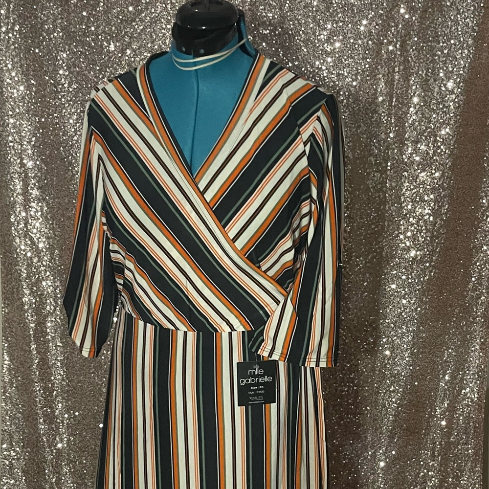 Orange green black and white maxi dress